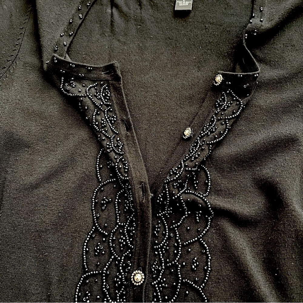 Vintage Cable & Gauge Beaded 3/4 Sleeve Cardigan Sweater Large - Picture 6 of 14